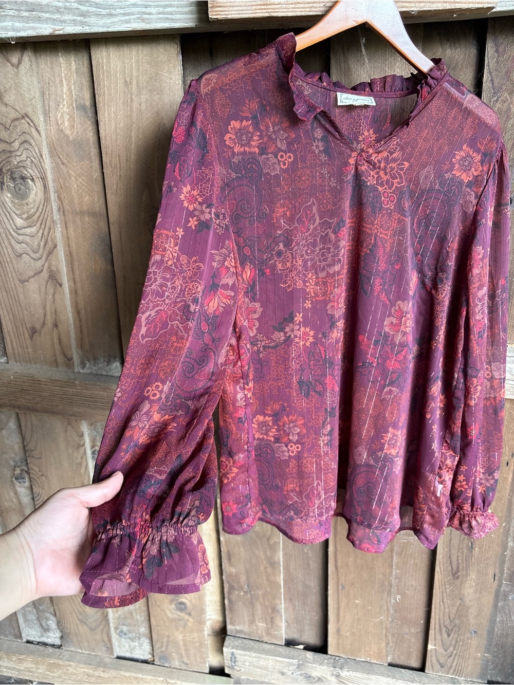 Cloth and Portrait Maroon Moody Whimsygoth High Collar Blouse